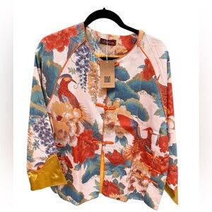 SooLinen Floral Tapestry Style Jacket NWTS Size 11 (M/L) Orange Blue Yellow
